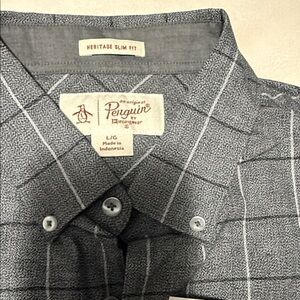 Original Penguin Men's Gray Checkered Button-Down Shirt